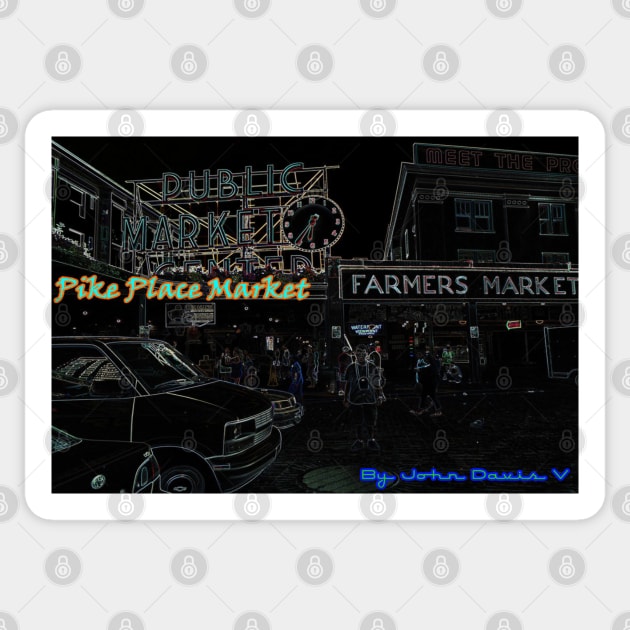 Pike Place Market Neon Seattle Washington Abstract Psychedelic Sticker by starcraft542
